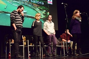 Jone Uria agurra egiten. Atzean, Eneko Abasolo, Alaia Martin eta Beñat Gaztelumendi