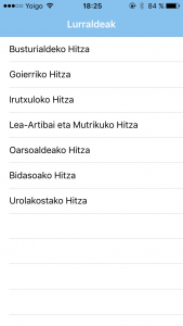 Eskualdeak aukeratzeko menua.