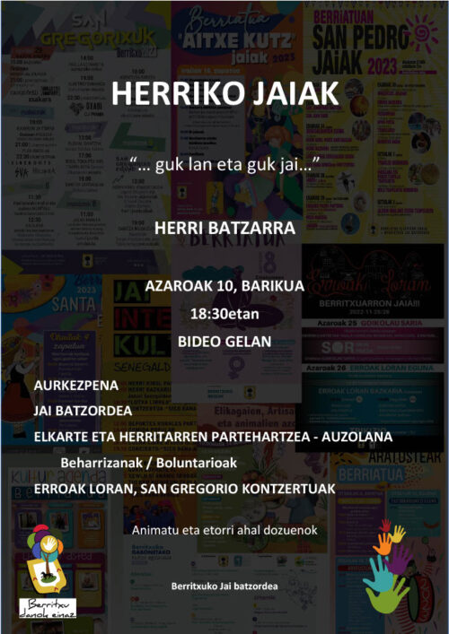 Herriko jaiei buruzko herri batzarra Berriatuan.