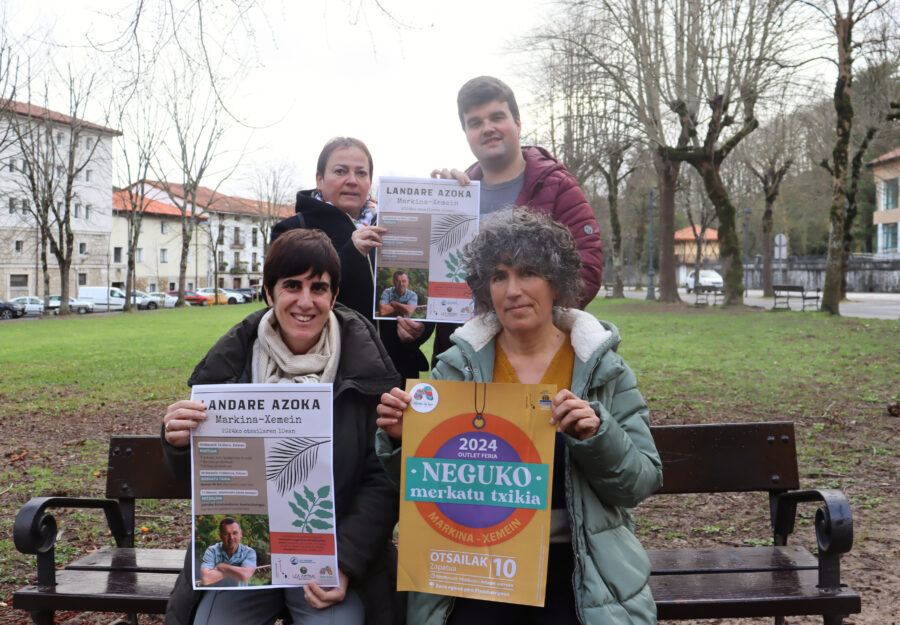 Markina-Xemeingo Udaleko, Lea-Artibai Amankomunazgoko eta Hemen Be Bai merkatari elkarteko ordezkariak. Argazkia: Markina-Xemeingo Udala.