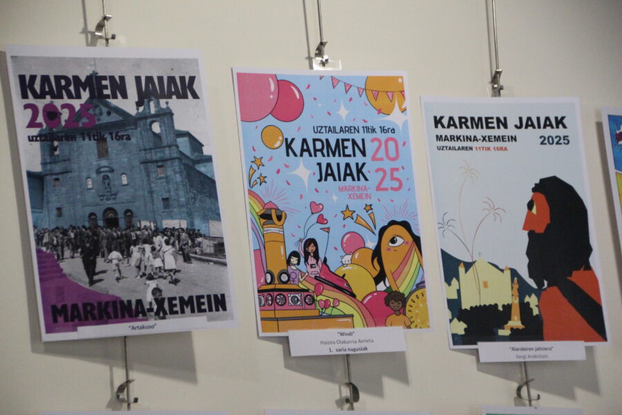 Karmen jaietako 'Windi' kartel irabazlea, erdian. Kartela: Haizea Olabarria