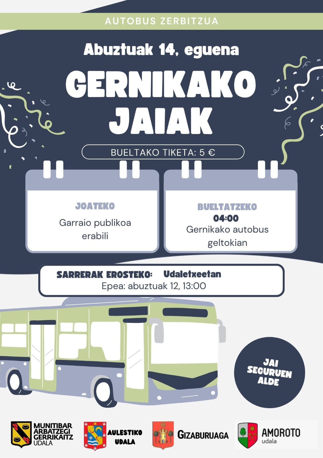 Gernika-Lumoko jaietatik bueltatzeko autobus zerbitzua
